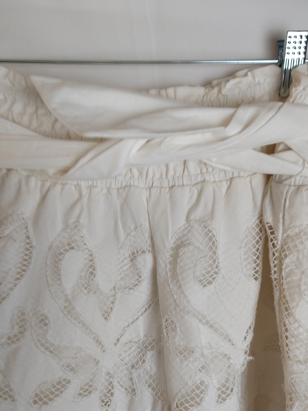 Anthropologie Cream Eyelet Skirt with Waist Tie